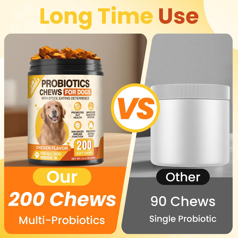 200 Count Probiotic Chew for Dogs-Probiotics Chews for Gut Digestive Health & Itchy Skin Support Relieve Diarrhea Enhance Immunity Breath Freshener with Enzymes Prebiotic Pumpkin-Chicken Chicken
