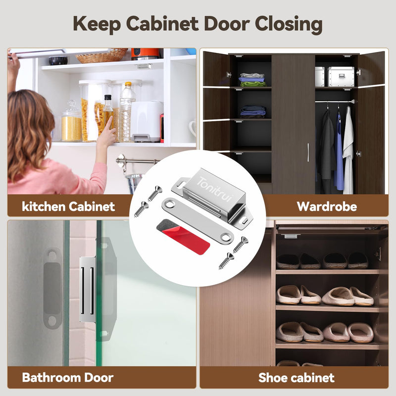 Cabinet Door Magnet, Flat Bottom Cabinet Magnetic Catch with Adhesive, Easy to Install,Only Takes 1 Minute,35lb Magnetic Cabinet Door Drawer Latch (Sliver, 4Pack) 4 Silver - 35lb