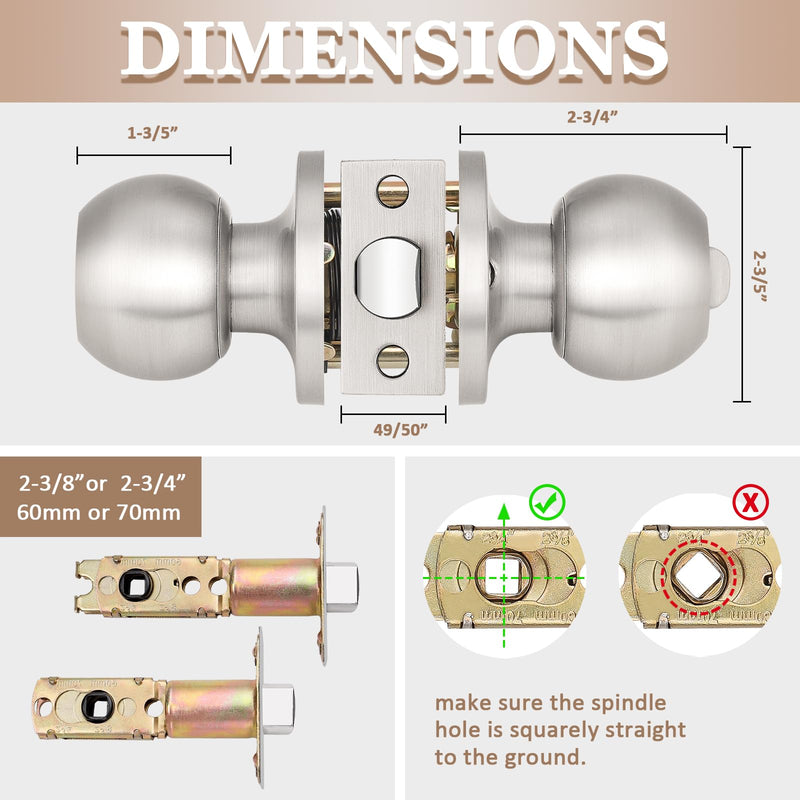 Probrico（3 Pack Entry Door Knob Keyed Alike,Satin Nickel Finish Door Lock Handle,Entry Door Lock/Ball Door knobs with Lock and Same Key,Entrance Knob[Lock with 3 Combo Keys] for Office or Front Door Satin Nickel