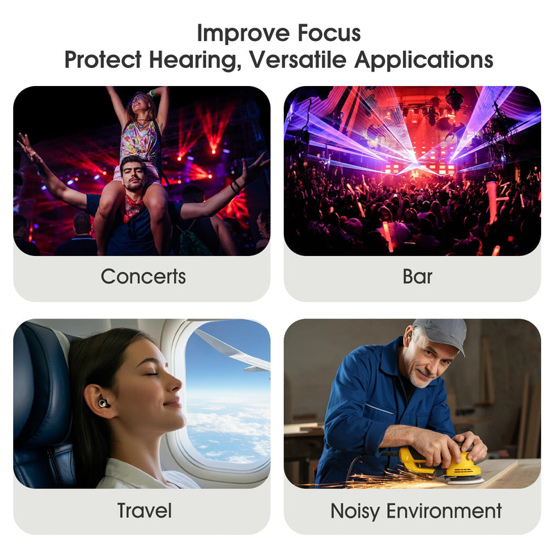Ear Plugs for Sleeping Noise Cancelling, Soft Ear Plugs for Concert, 45dB Reusable Ear Plugs for Noise Reduction with 8 Ear Tips, Silicone Hearing Protection Earplugs for Sleep, Work (Black) Black
