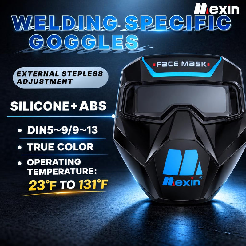 Tekware 2-in-1 Auto Darkening Welding Goggles with Face Shield, True Color 1/1/1/2 Lens, DIN 5-9/9-13 Solar Welding Mask for TIG MIG ARC Grinding