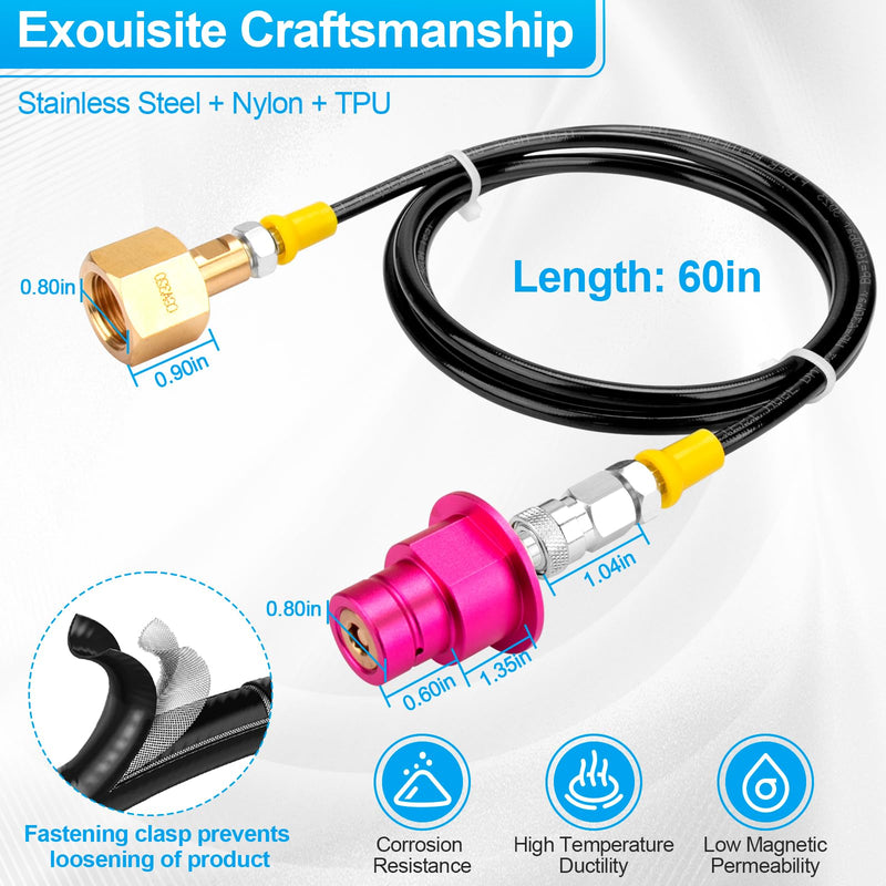 Soda Machine Adapter with Quick Connector Hose, Soda CO2 Stream Cylinder CGA320 Threaded Refill Fit for Soda Terra/Art/Gaia/Duo/Aqua Fizz Pink Carbonators Series Machine,Soda Maker Accessories(60inch) Pink adapter