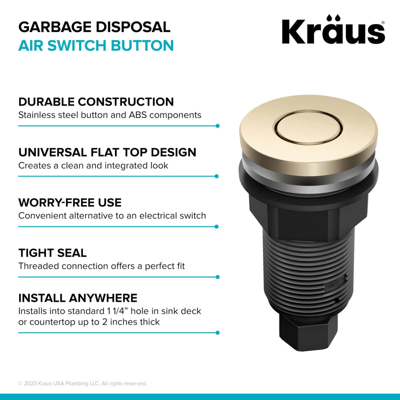 KRAUS Flat-Top Garbage Disposal Air Switch Button in Spot-Free Antique Champagne Bronze, KWDB-20SFACB - NewNest Australia