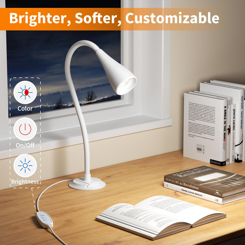 Book Light for Bed, Reading Light at Night, Wall Mount Reading Lamp for Bedside,Headboard, Eye Care LED, 5 Color & Brightness Dimmable, Flexible Gosseneck, 1 Pack, White 1Set/White