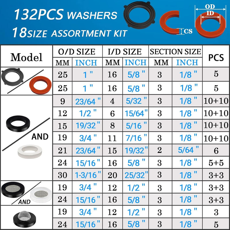 1000 Pcs 18 Size O Ring Kit+18 Size Rubber Washers Assortment Kit for Plumbing Faucet Water Pipe Garden Hose Washers Shower Heads Gasket Repair and Air or Gas Connections Plumbing Washers and O Ring 1000 Pc