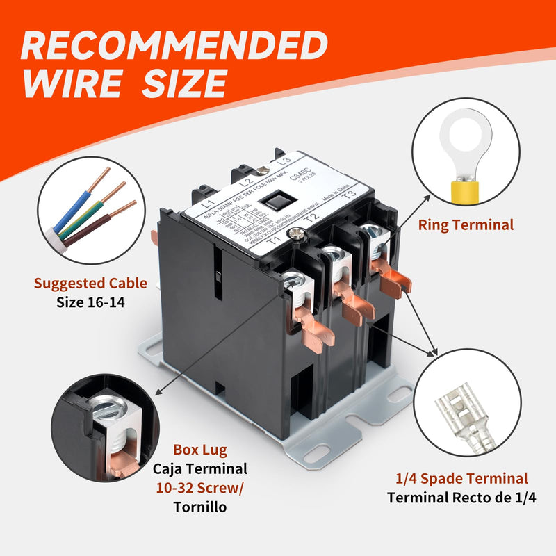 Upgraded 3 Pole 40 Amp Contactor 240V Coil C340C Contactor Compatible with Packard GE Fasco Gemline, C340C 3 Pole 40 Amp 208/240 Volt Contactor Replace TMX340C2 3m40c 453AD3BBB GDP4032