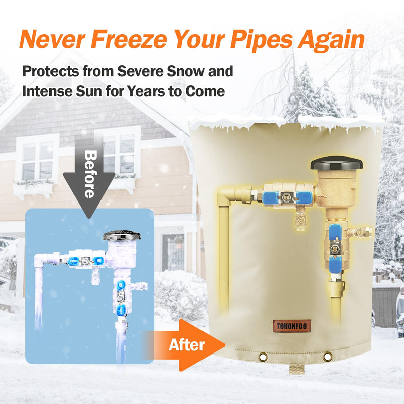 Backflow Preventer Pipe Insulation Cover (5°F) - Irrigation Sprinkler Valve Insulated Pouch - Water Well Pump Cover - Sturdy 5 Layers for Winter Freeze Protection, 16" W x 20" H, Beige 16"W x 20"H