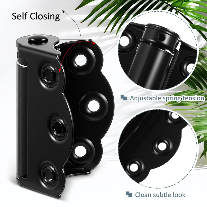 Zonon 4 Pack Self Closing Screen Door Hinge 2 3/4" Adjustable Heavy Duty Steel Spring Loaded Hinges Closer for Screen Cabinet Garage Storm Left and Right Door(Black) Black