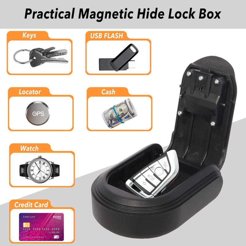 Magnetic Key Box for Under Car, Hide a Key Outside with Combination Lock Box, Resettable Safe Security Code Lockbox with 5 Strong Magnets, Anti-drop Magnetic Holder Under Car, Truck, Outdoor (1,Black) 1,Black