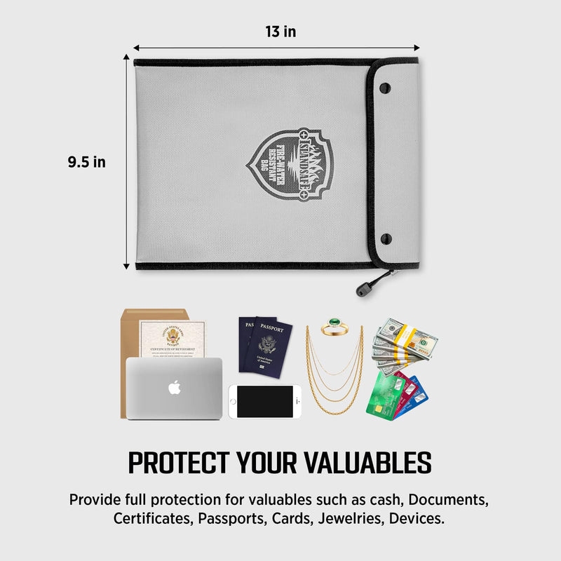 Fireproof Document Bag, Waterproof Money Bag Pocket with Zipper Closure, Storage Pouch for Valuables, A4 A5 Document File, Cash, Credit Card, Passport (Grey, small+big set) Grey