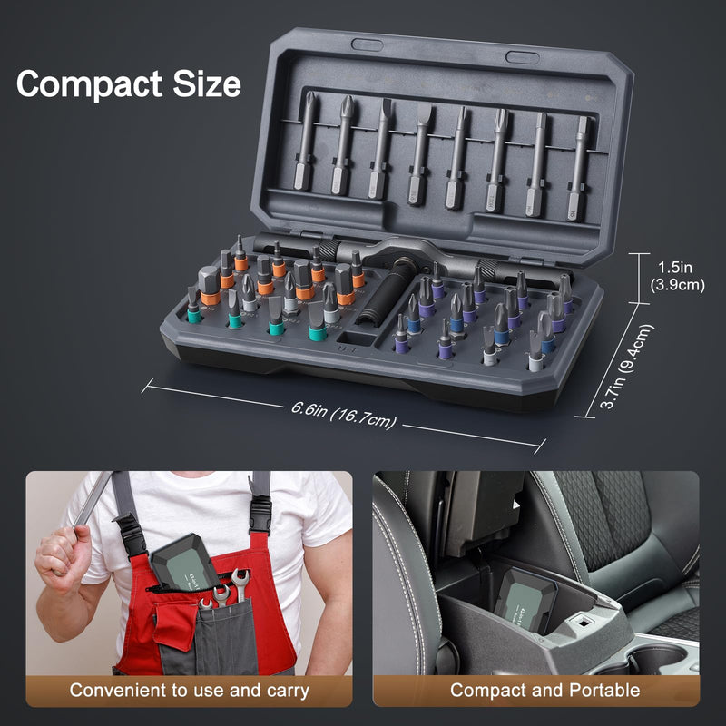 42 in 1 Magnetic Screwdriver Set, DIY Ratchet Screwdriver Set, Multi Bit Magnetic Drive Set with Detachable Ratchet Handle, Portable Compact Repair Tool Kit for Funiture Computer Bicycle Gray Grey
