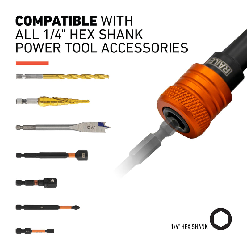 Railer Bit Holder Keychain 5pc - 1/4 inch Hex Shank Bit Holders - Quick Release Bit Holder For Nut Driver, Screwdriver & Drill Bits w/Key Chain Carabiner Orange - NewNest Australia