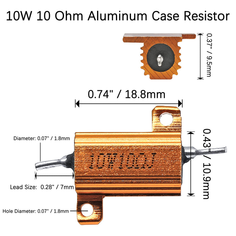 2 Pack Aluminum Case Resistor 10W 10 Ohm Housing Wirewound Resistors, Screw Tap Chassis Mounted Load Resistors Adapters for LED Converter