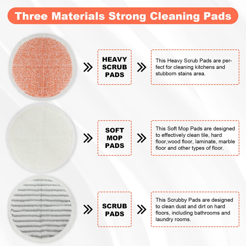 Spinwave Mop Replacement Pads for Bissell Spinwave 20399 23157 23159 2039A 2124A 20393 2039T 2039W 20391 20395 2307 2315A Hard Floor Mop Refill Heavy Scrub Pad- Part #1611297 & 1611298 (6+4+2) 6 Heavy Scrub Pads,2 Soft Pads，4 Scrubby Pads