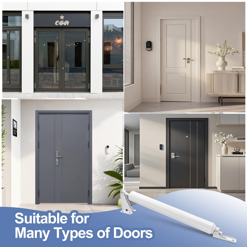 2 Sets Storm Door Closer Screen Door Shock Replacement Screen Doors Hydraulic Arm Replacement Heavy Duty Pneumatic with Handles Adjustable Closing Cushion Speed for Storm Screens Security Doors, White