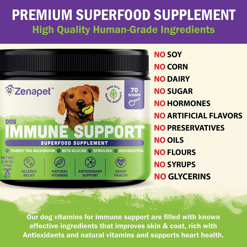 Dog Immune Support Premium Powder Topper, Turkey Tail, Spirulina & Beta-Glucan, Supports a Healthy Immune System & Digestion, Human-Grade, Made in USA 2.46 1 Pack