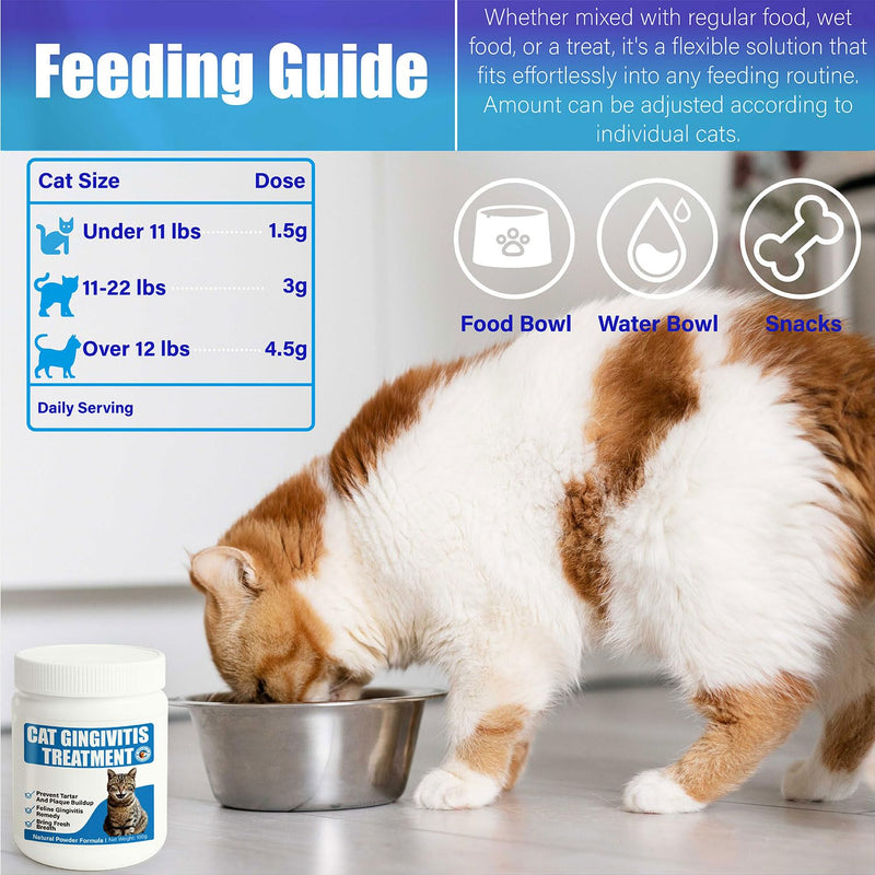 Cat Gingivitis Treatment – Natural Tartar & Bad Breath Support with Probiotics – Easy to Use Oral Care for Teeth, Cat Gums & Gut Dental Powder