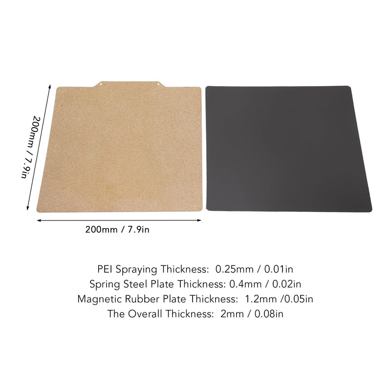 Spring Steel Magnetic Build Plate 200 x 200mm, Double Sided PEI Coated Flexible Bed, Stainless Steel Flex Plate with Adhesive Magnetic Base for 3D Printer