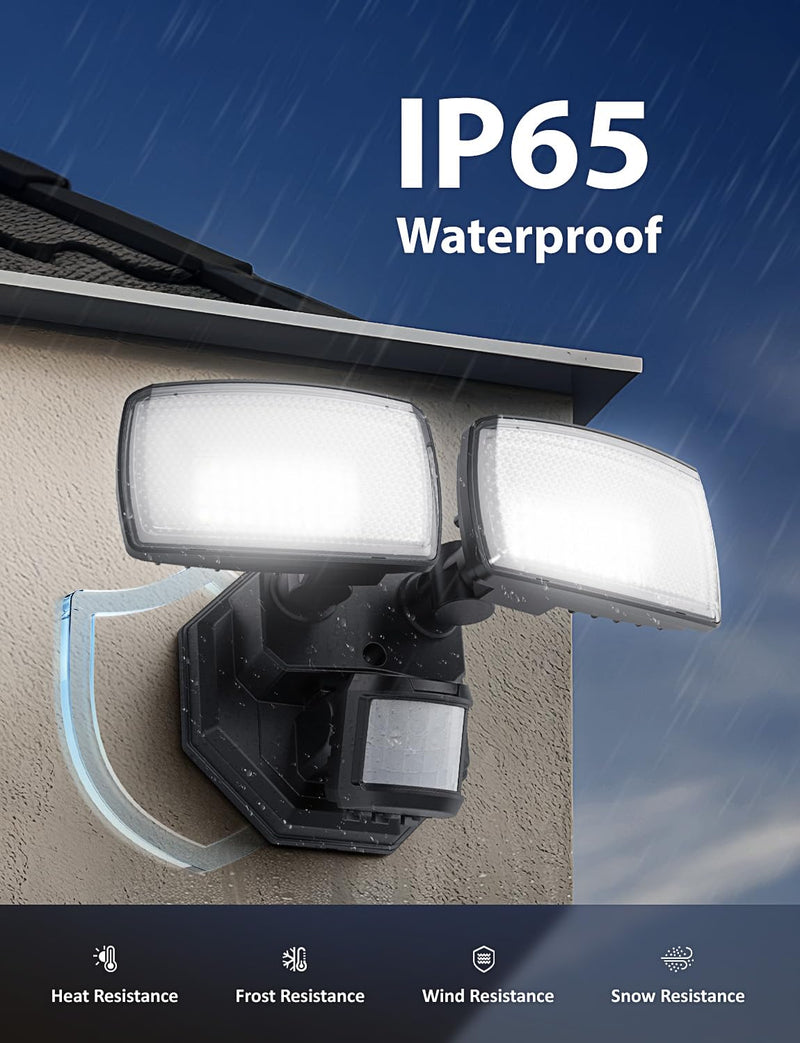 Onforu 32W 2 Head Motion Sensor Outdoor Lights, 3200LM 6500K LED Security Light Hardwired, Dusk to Dawn, Motion Detector Light for Outside, IP65 Waterproof Flood Lights for Garage, Yard(Black) Black 1