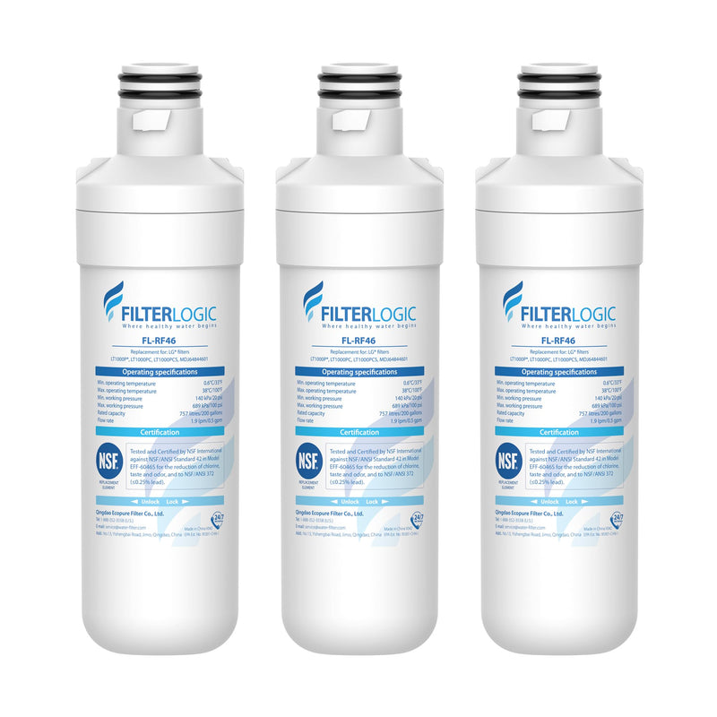 Filterlogic LT1000PC ADQ747935 MDJ64844601 Refrigerator Water Filter, Replacement for LG® LT1000P®/PC/PCS, LFXS26596S, LFXS28596S, LFXC22526S, ADQ74793501, ADQ74793502, Kenmore 46-9980, 3 Filters