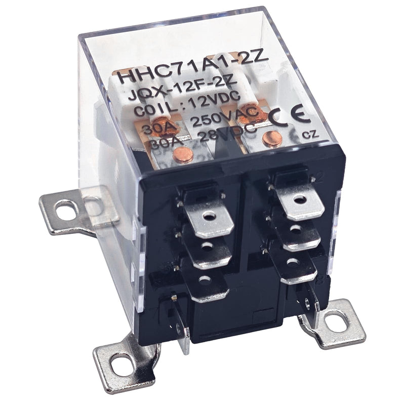 JQX-12F-2Z High Power Relay (Pack of 2) - 8 Pin DC 12V Coil Voltages 30A DPDT, 2NO+2NC, Flame-Retardant Housing, General Purpose