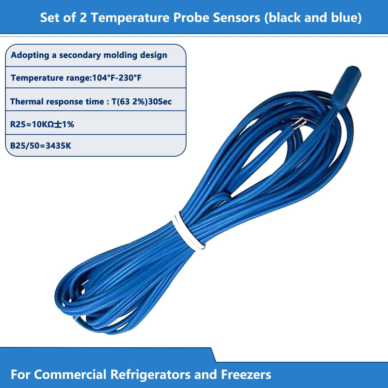 Set of 2 Temperature Probe Sensors（Black and Blue） for Commercial Refrigerators and Freezers Temperature Probes & Sensors 12 Month Warranty