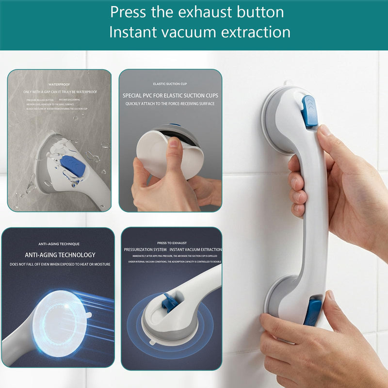 Grab Bars for Bathtubs and Showers, Suction Cup Shower Handle, Removable No Drill Bathroom Safety Assist Grip, Tool Free Install for Seniors and Adults, Shower, Tub, Toilet, RV, 2 Pack