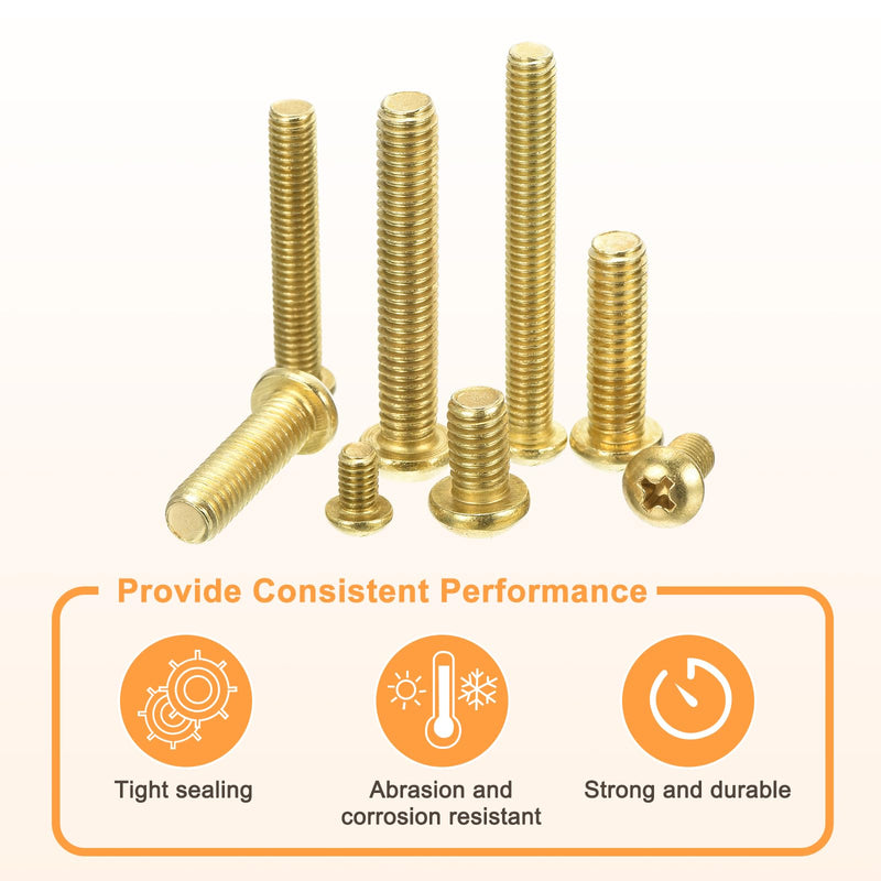 uxcell 60Pcs Brass Machine Screws, M6x35mm Phillips Pan Head Fastener Machinery Bolts, Pan Head Fastener Bolts for Furniture, Office Equipment, Electronics, Brass 60