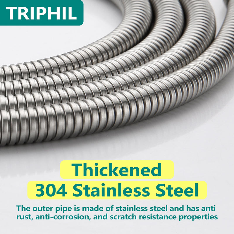TRIPHIL Kink-free Shower Hoses 71" Extra-long for Handheld Shower Head Hose Replacement Flexible Metal Bath Tub Hose Tube Extension Anti-twist Brass Connectors Stainless Steel Brushed Nickel 71-Inch 71 Inches