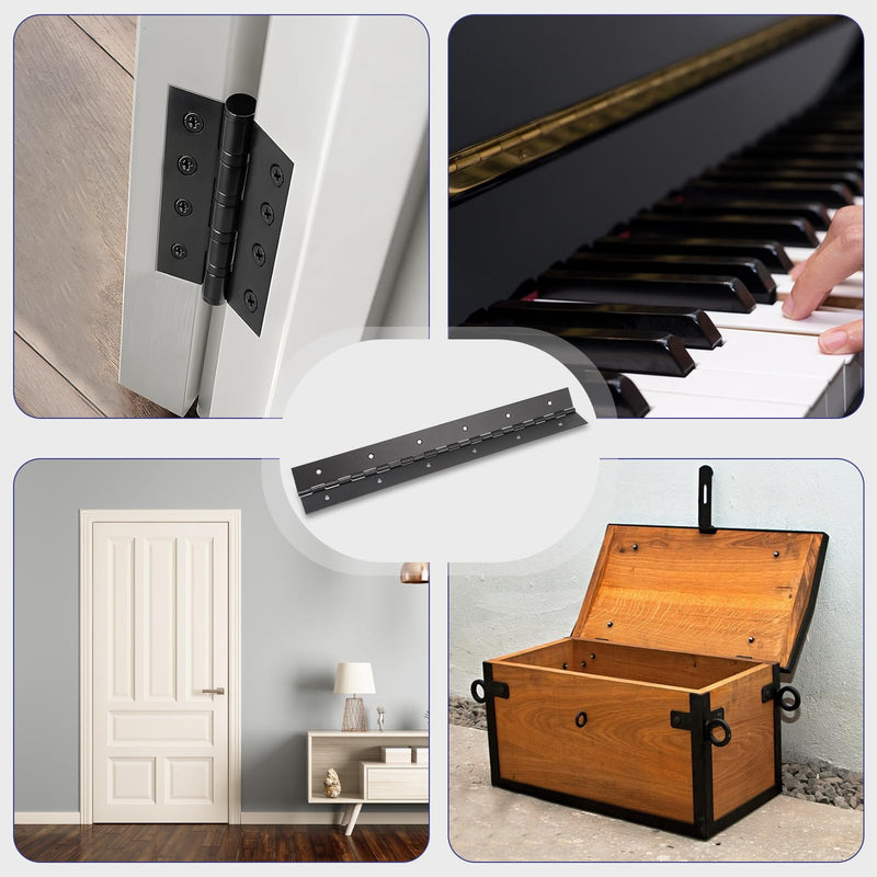 12Inch Piano Hinge Heavy Duty, 4PCS Black Stainless Steel Long Piano Hinges Boat Hinges, 2''Open Width for Folding Cabinet Door Butt Hinge