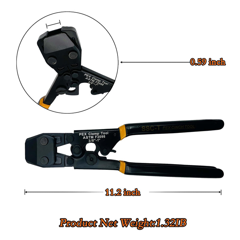 PEX Pipe Clamp Cinch Tool Crimping Tool Crimper for Stainless Steel Clamps from 3/8-inch to 1-inch with 1/2-inch 20PCS and 3/4-inch 10PCS SS PEX Clamps,with Pipe Cutter in Plastic Box CH-T-PBOX