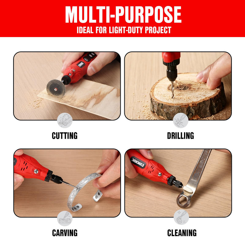 EWORK 71PCS Mini Rotary Tool, 5-Speed Rotary Tool Kit for DIY Enthusiasts Red (71pcs)