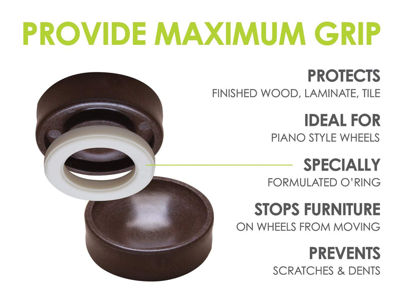 Slipstick CB605 Small Furniture Wheel Caster Cups/Floor Protectors with Non Skid Rubber Grip (Set of 4 Gripper Cups) 2 Inch Round - Chocolate Brown