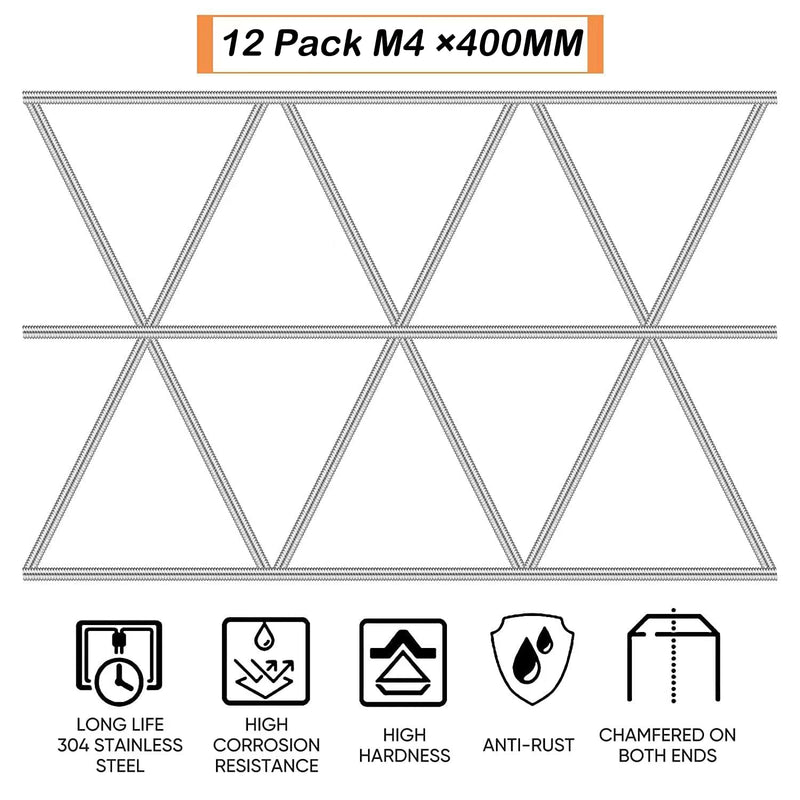 24pcs 8/32 Inch Threaded Rods with Hex Nuts M4 16 Inch 304 Stainless Steel Fully Rod Threaded, 12 Pcs Right Hand Threads &12 Pcs Hex Nuts for Beaded Garden Stake Rods (400MM) 16inch（24pcs)