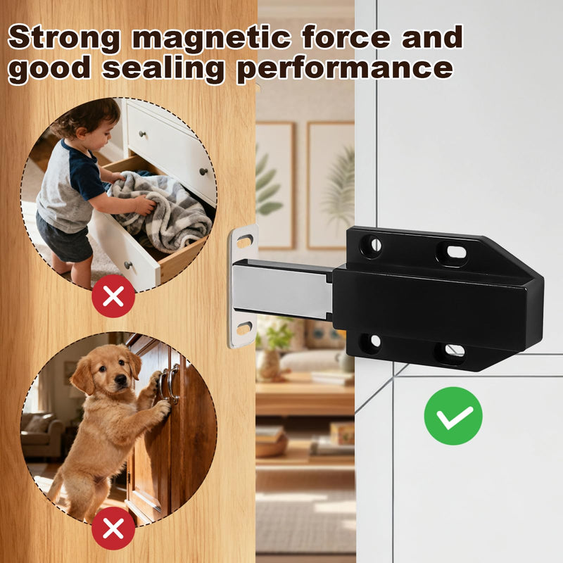 2 Pack Magnetic Push Latch,Heavy Duty Magnetic Touch Latch,for Push to Open Cabinet or Kitchen Drawer, Kitchen Door,on Strong Pop Out (Black - 2.7 inch, 2 Pack) Black - 2.7 inch(ejectable)