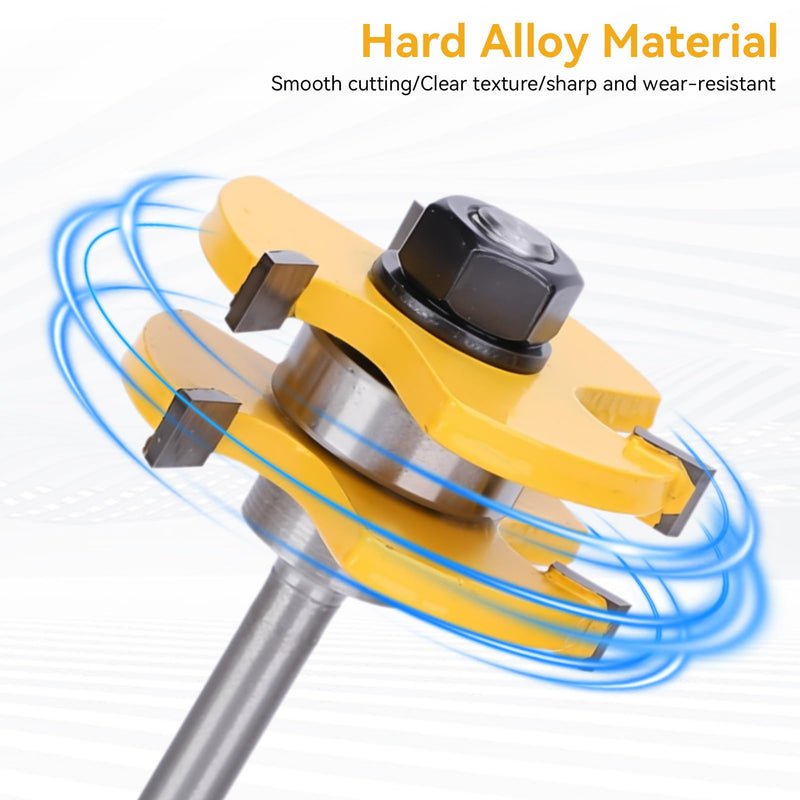 3PCS Router Bit Set, Tongue and Groove Router Bit Set 3 Teeth T Shape 1/4 Shank Lock Miter Adjustable T-Shape Wood Milling Cutter for Cabinets, Flooring, and Woodworking