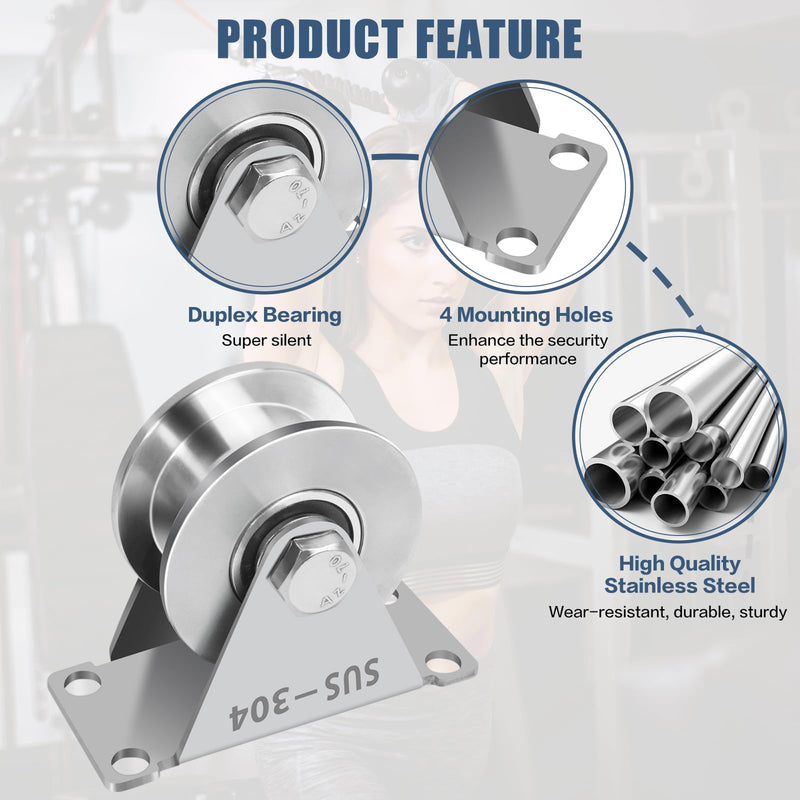 V Groove Pulley, Stainless Steel Blocks 2 Pack Super Silence Rotation Groove Wheel Pulley, for DIY Gym Equipment Handling and Moving gate wheel, with Mounting Screws and Expansion Pipes (V-Type 2Pack) V-Type 2PCS