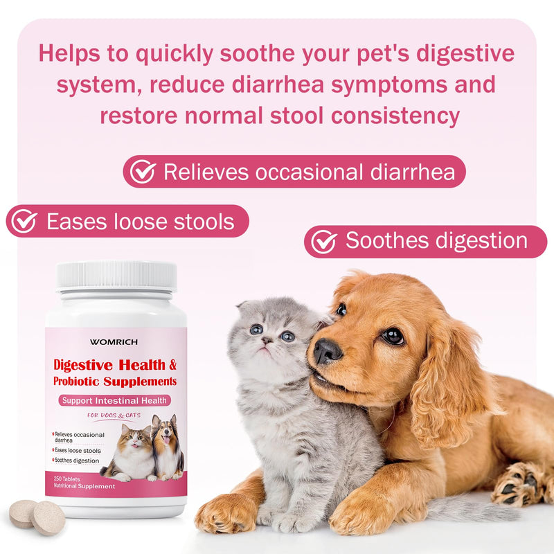 Anti-Diarrheal Support for Dogs & Cats Probiotics 250 Chewable Tablets, Helps Relieve Occasional Diarrhea in Cats Dogs, Situational Diarrhea Relief with Kaolin, Contains Beneficial Probiotic Bacteria