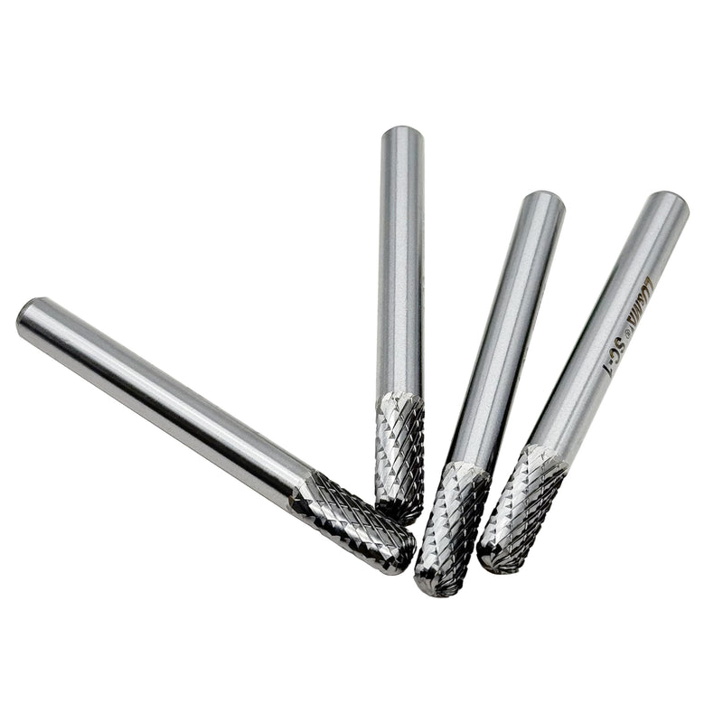 Tungsten Carbide Burr Cylinder Ball Nose Shape SC-1 Double Cut Rotary Burr File (1/4" Cutter Dia X 5/8" Cutter Length) with 1/4'' Shank, 4PCS Bundle by LU&MN 4