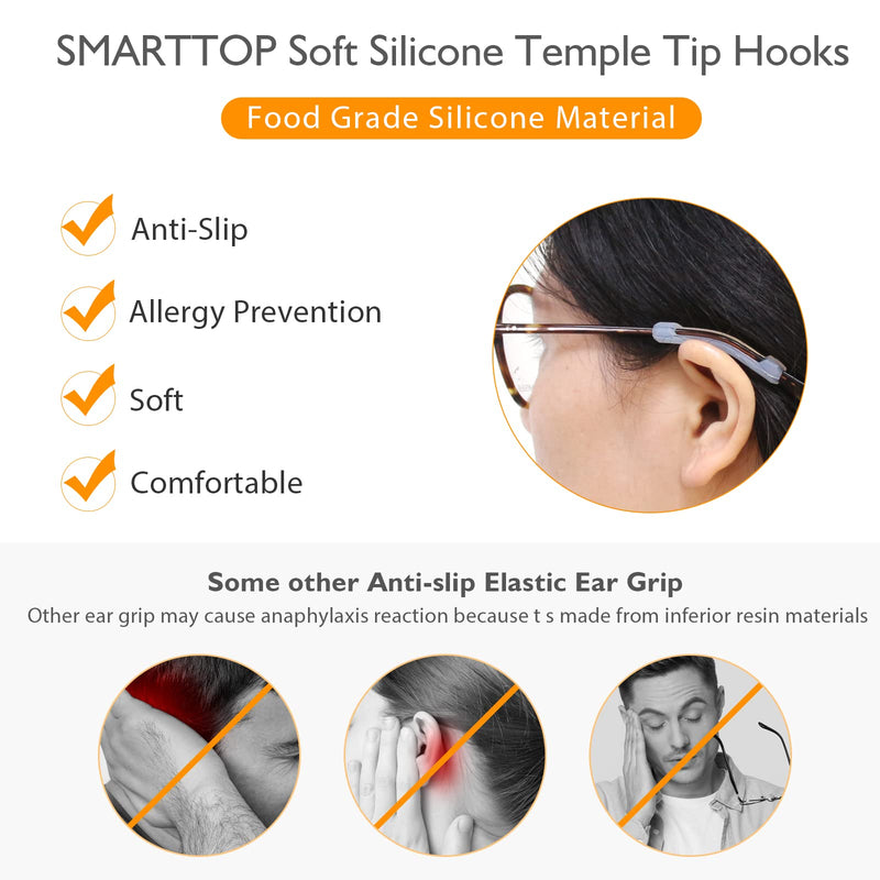 Silicone Eyeglasses Temple Tips Sleeve Retainer, Anti-Slip Elastic Glasses Ear Grip Comfort Eyeglasses Retainers Behind The Ears for Reading Glasses Sunglasses Clear
