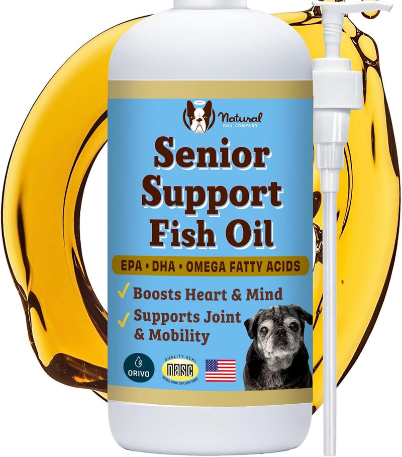 Natural Dog Company Omega 3 Fish Oil for Senior Dogs Supplement – Support Mobility, Skin, Coat, Heart & Brain, with Turmeric, Salmon & Fish Oil for Aging Dogs, Liquid Canine Supplement, 16oz 16 Oz