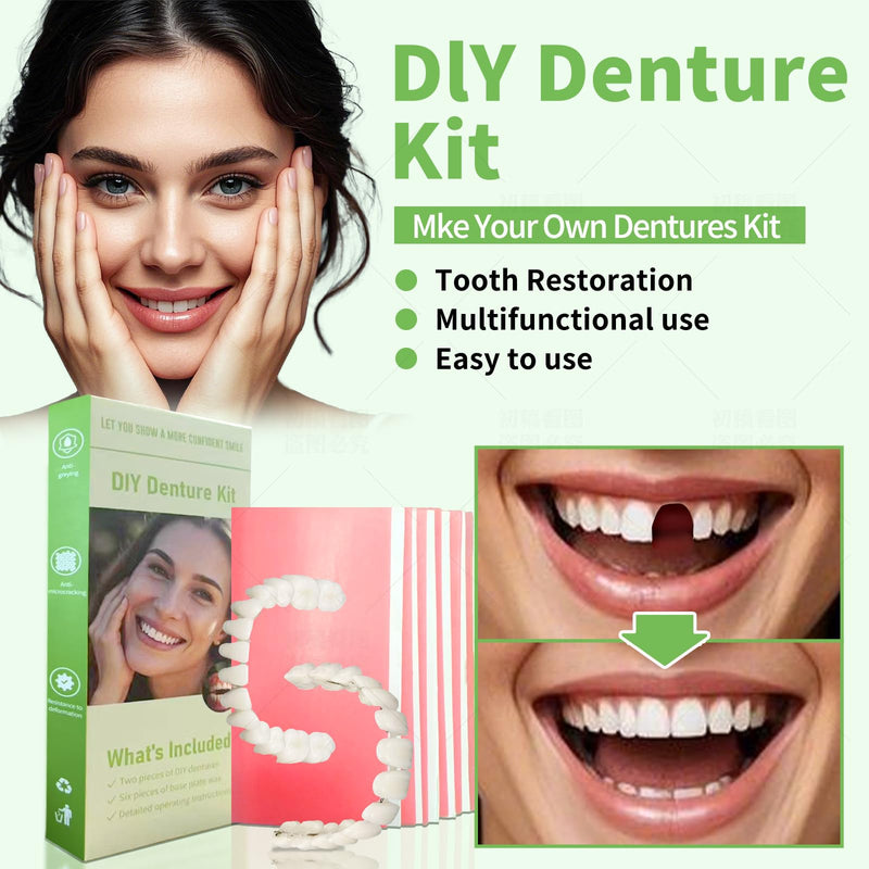 DIY Denture Kit - Top & Bottom Fake Teeth with Comfort Fit for Everyday Use, Natural-Looking Emergency Replacement Solution (Universal Sizing)-TT01 Green