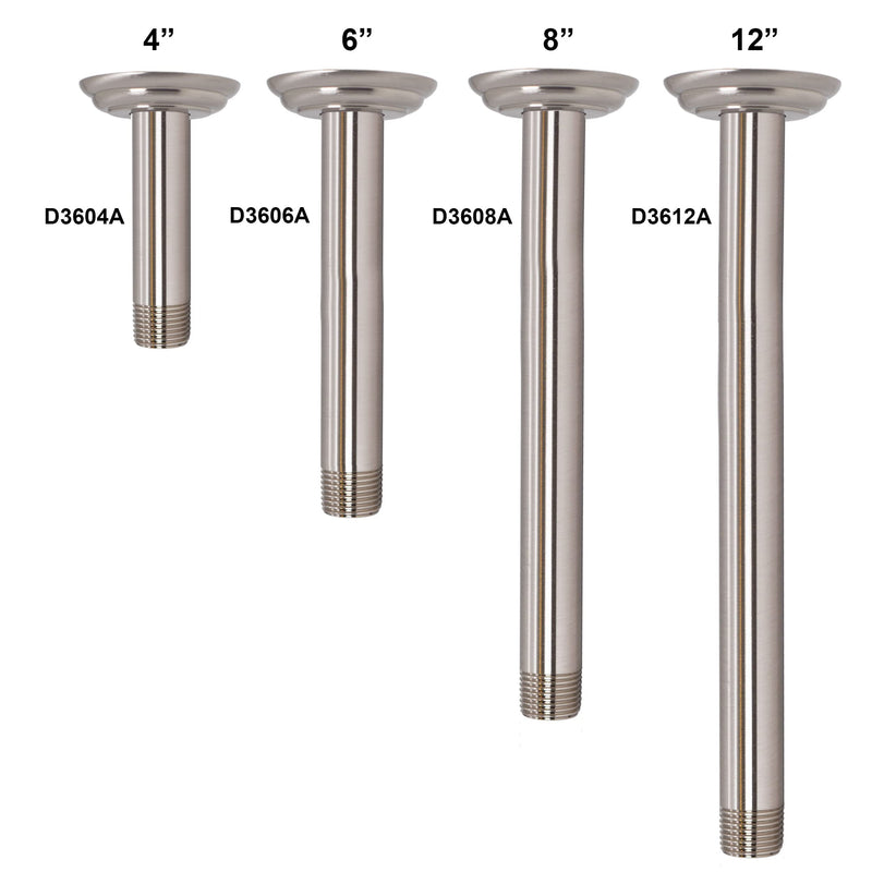 Westbrass A3619A-07 1/2" IPS x 19" Round Ceiling Mount Shower Arm with Flange, Satin Nickel