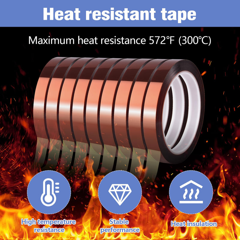 9 Rolls 10mm×30m (98Ft) Sublimation Tape Heat Tape Transfer Tape High Temperature Heat Resistant Tape, Heat Tape for Sublimation Heat Press Electronic Soldering Masking, No Residue 9