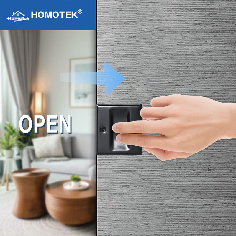 HOMOTEK 4 Pack Privacy Pocket Door Pull - No Switch Plate, Replace Old/Damaged Pull, 2-3/4'x2-1/2', for 1-3/8' Thickness Door, Black No Lock-Black
