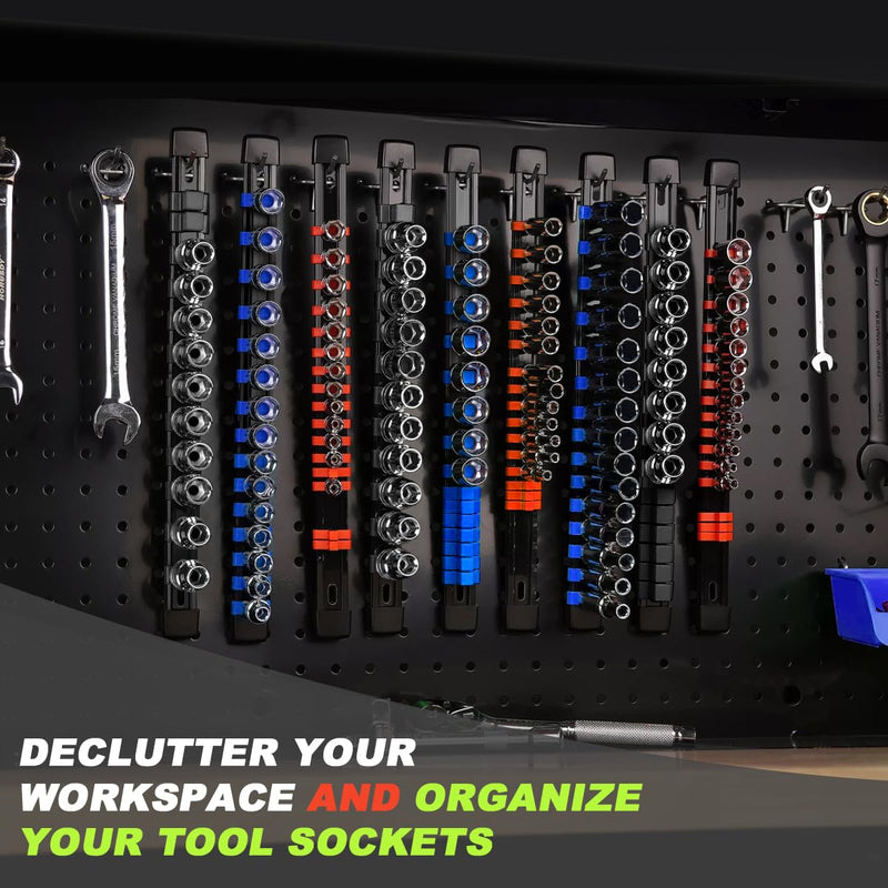 3-Piece Socket Organizer Rail Set, Premium Socket Holder, Heavy-Duty Socket Rack Kit With 43 Clips 1/4-Inch x 16 Clips, 3/8-Inch x 15 Clips, 1/2-Inch x 12 Clips – Ideal for Tool Storage 3 Pcs