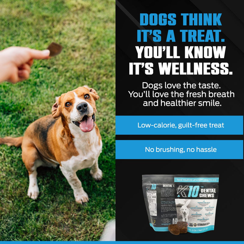 K10 Dental Chews (10 Count) – Low-Calorie Dog Chew with Human-Grade Ingredients – Dog Chews that Support Fresh Breath, Oral Hygiene, Digestion & Vitality – Vet-Preferred Dental Treats for Dogs Dental Chews 10 Count