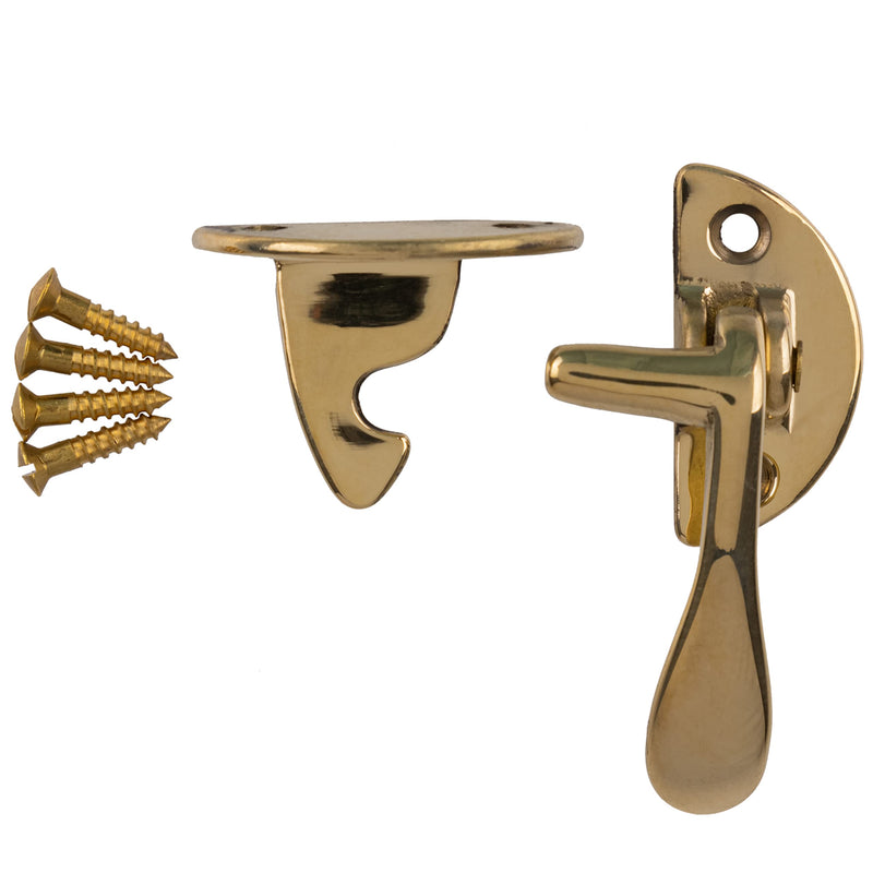 Brass Flush Right Cabinet Door Lever Latch and Catch | Antique Cabinet, Vintage Cupboard, Old Desk Reproduction Hardware | UA-116-HLPB Brass