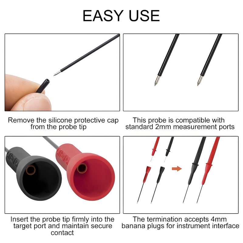 4 Pack 2mm Extended Needle Test Probes, 600V/10A Non-Destructive Insulation Wire Piercing Needles Stainless Steel Extra Thin Electrical Needle multimeter Probes for Fluke Meter Test Leads tl71 tl75