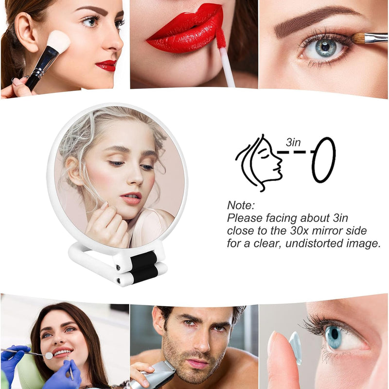 Hand Mirror, Equal and 30X Double Sided Magnifying Mirror, Travel Folding Hand Mirror, 6.0 inch (15.2 cm), Double Sided Makeup Mirror